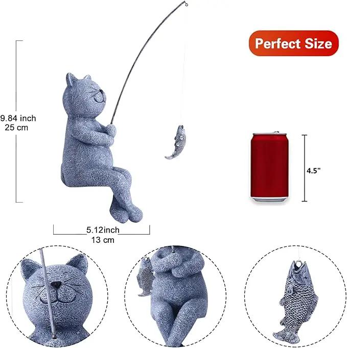 Goodeco Fishing Cat Garden Statue – 10" Little Cat Fisher for Garden Pond Decor, Poolside Statue with Glow in Dark Pebbles Included,Great Gifts for Mom, Women & Birthdays (Cat) by GreenHaven Gardens