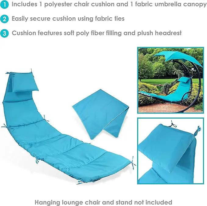 Weatherproof Replacement Cushion Pad and Umbrella for Hanging Lounge Chair Outdoor Chaise Hanging Hammock Chair - Long-Lasting, Fade-Resistant, Quick-Dry, Outdoor Lounge Replacement Set (Light Blue) by GreenHaven Gardens