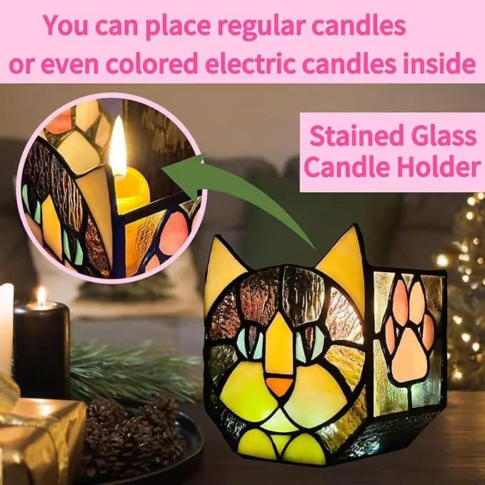 Stained Glass Black Cat Flower Pot,Succulent Pots with Drainage,Unique Black Cat Planter,Flower Pots for Indoor Plants,Glass Container Display Decoration,Cute Plant Gifts by GreenHaven Gardens