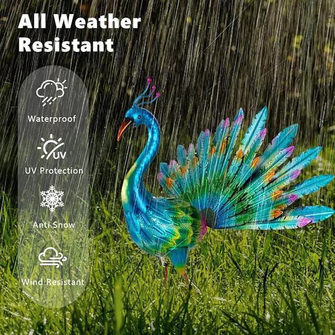 VEWOGARDEN Peacock Outdoor Statues Metal Peacock Tail Spread Garden Sculptures & Statues for Yard Lawn Patio Pool Outside Decorations, Blue by GreenHaven Gardens