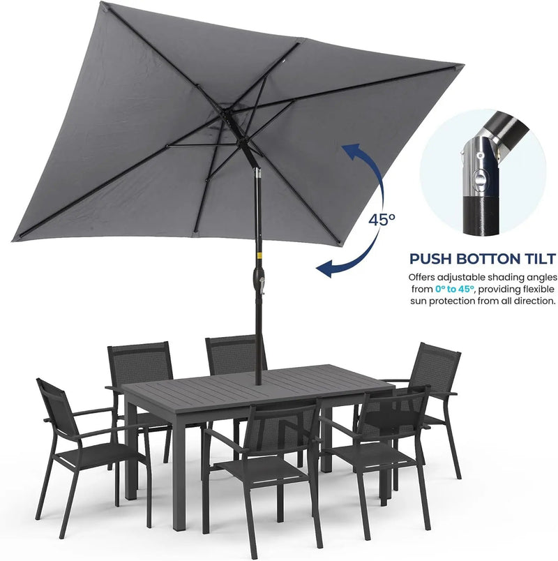 SUNVIVI OUTDOOR Patio Umbrella, 6.5' x 10' Rectangular Patio Umbrella, Metal Pole Square Outdoor Umbrella with Crank and Push Button Tilt, 6 Steel Ribs, Polyester Canopy by GreenHaven Gardens