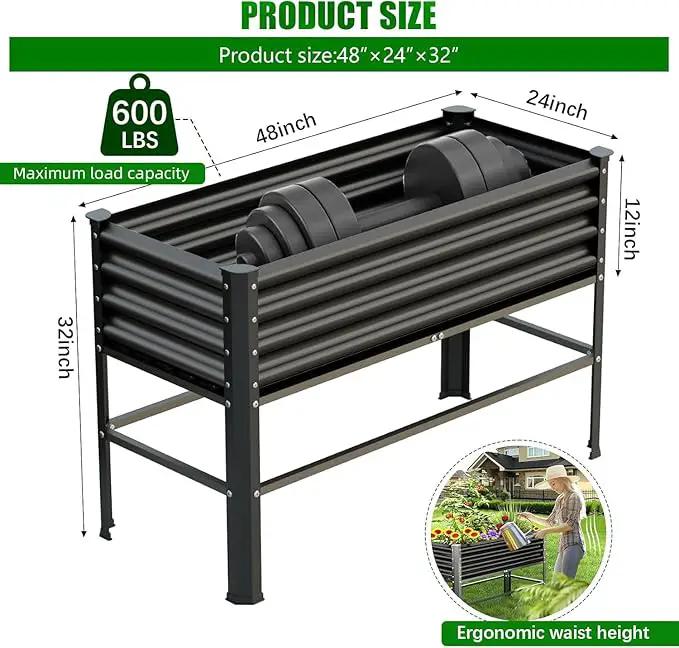 Raised Garden Bed with Legs, 48×24×32in Large Metal Elevated Raised Planter Box,600lb Capacity with Drainage Holes for Vegetables Lawn Green Flowers, Fruits, Terrace by GreenHaven Gardens