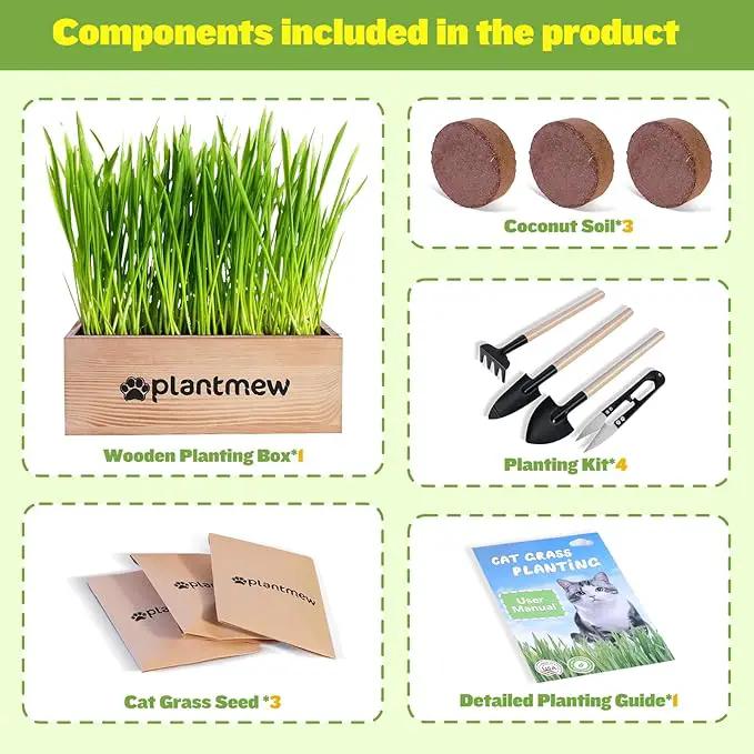 Organic Cat Grass Kit for Indoor Cats - 3 Pack with Cat Grass Seeds, Nutrient Soil & Planter Pots | Complete Growing Set for Fresh Pet Grass (Non-GMO Wheat Grass) by GreenHaven Gardens