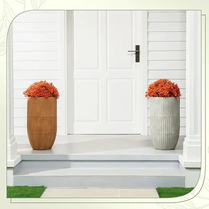 Yunlly 2 Pack 18" Artificial Boxwood Ball Bush Topiary Trees Fake Outdoor Plants, Realistic UV Resistance Faux Shrubs with Spike Greenery Topiary for Front Porch Garden Yard Patio Indoor (Orange) by GreenHaven Gardens