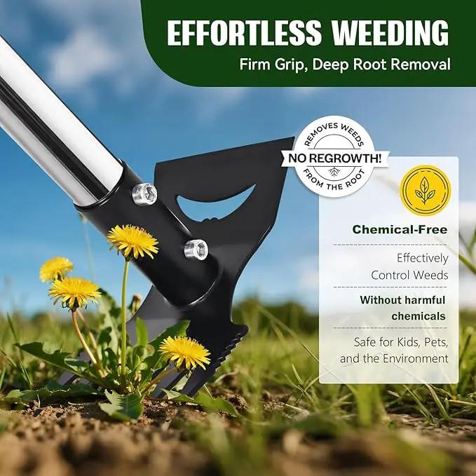 Weed Puller Tool with Long Handle - 58" Manual Weeder Remover Tool, 2 in 1 Hand Weed Rake and Garden Hoe for Gardening, Heavy Duty Uprooting Weeding Pull for Yard, Lawn, Patio and Garden by GreenHaven Gardens