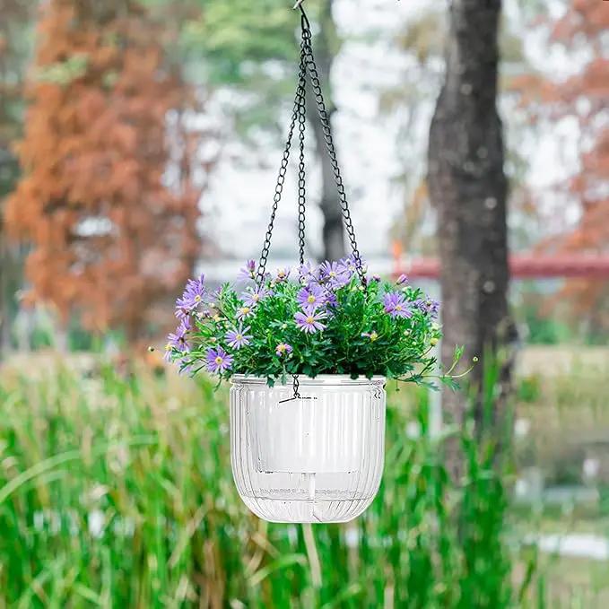 6.5 Inch 2 Pcs Self Watering Hanging Planter Indoor Plant Pots Drainage Holes, Outdoor Hanging Planters Flower Pot Basket, Visible Water Level, Plant Hanger Home Decor, Gardening by GreenHaven Gardens