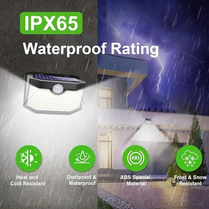 HMCITY 120 LED Outdoor Solar Lights with Motion Sensor and 3 Lighting Modes, IP65 Waterproof Wide Solar Wall Lights Ideal for Garden Patio Yard (Front Button 6Packs, Daylight White) by GreenHaven Gardens
