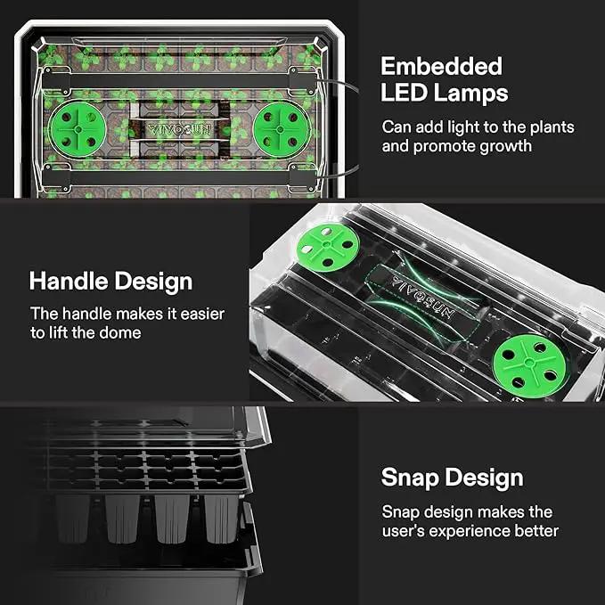 VIVOSUN 6-Pack Seed Starter Trays, 240-Cell Seed Starter Kit with 2 Set of LED Lights, 3.6" Higher Cover, Adjustable Vents, Drainage Holes, Green Propagation Tray for Planting Seed, 40 Cells x 6 Packs by GreenHaven Gardens
