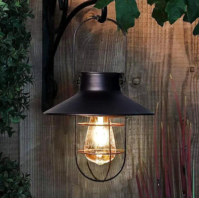pearlstar Solar Lantern Outdoor Hanging Light Metal Solar Lamp with Warm White Edison Bulb Design for Garden Yard Patio Proch Decor(Black) by GreenHaven Gardens