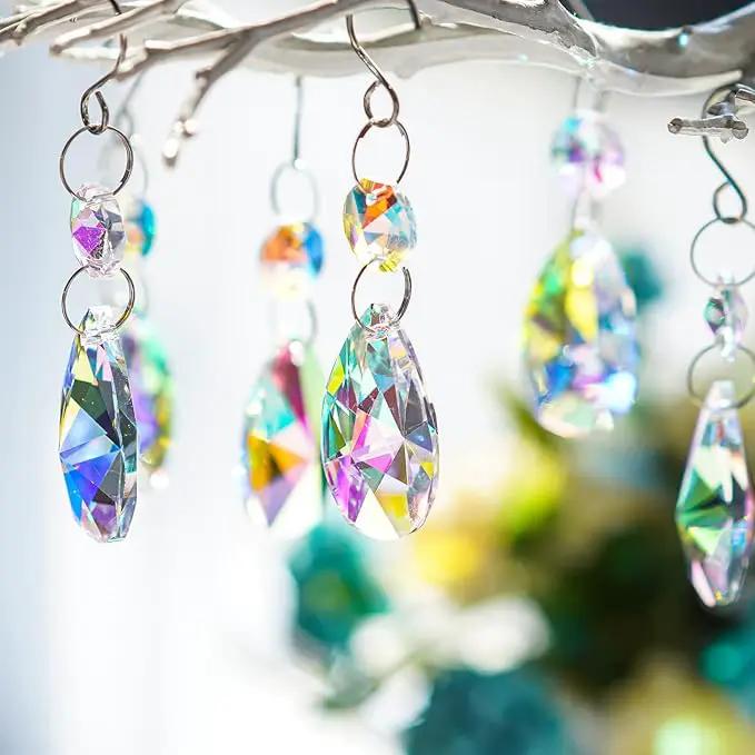20 Pieces 38mm Crystal Prisms Chandelier Rounded Pear Ornament Pendants Crystal Beads Hanging Glass Crystal Chandelier Prisms for Wedding Party Tree Garlands Decoration DIY Jewelry by GreenHaven Gardens
