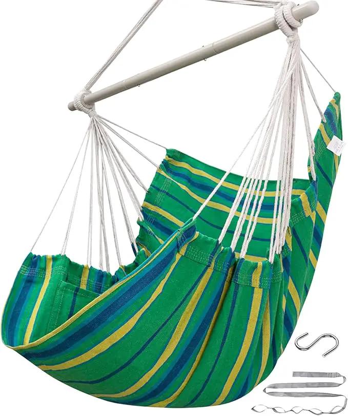 ADVOKAIR Hammock Chair Swing (500 lbs Max) - Hanging Hammock Chair Rope Swing Indoor for Bedroom, Outdoor, Patio, Bedroom, Porch, Deck - Sturdy Steel Bar with Anti-Slip Safety Rings by GreenHaven Gardens