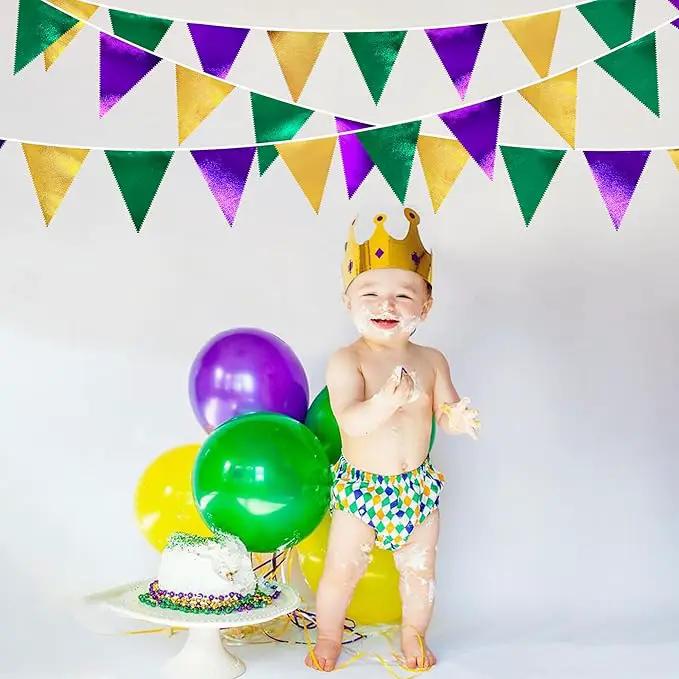 Mardi Gras Party Decorations Purple Green and Gold Metallic Fabric Triangle Pennant Banner Flag Hanging Bunting Garland for Birthday Wedding Baby Shower Bridal Shower Holiday Masquerade Party Supplies by GreenHaven Gardens