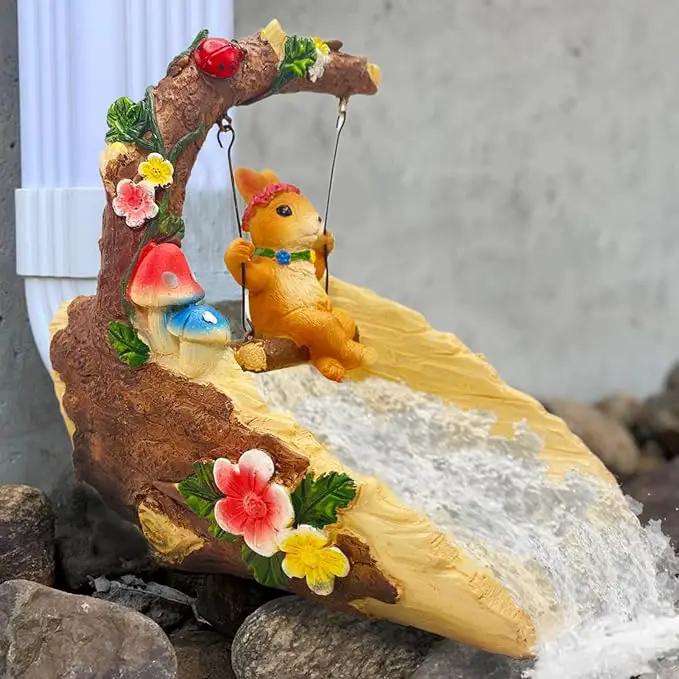 Rabbit On The Swing Gutter Downspout Extension Decoration,Rain Downspout Diverter Garden Statue,Decorative Gutter Extension,Downspout Splash Block,Animal Resin Statue Outdoor Décor by GreenHaven Gardens