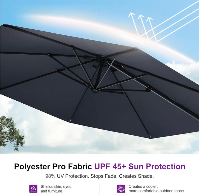 PURPLE LEAF 10 Feet Patio Umbrella Outdoor Cantilever Round Umbrella Aluminum Offset Umbrella with 360-degree Rotation for Garden Deck Pool Patio, Grey by GreenHaven Gardens
