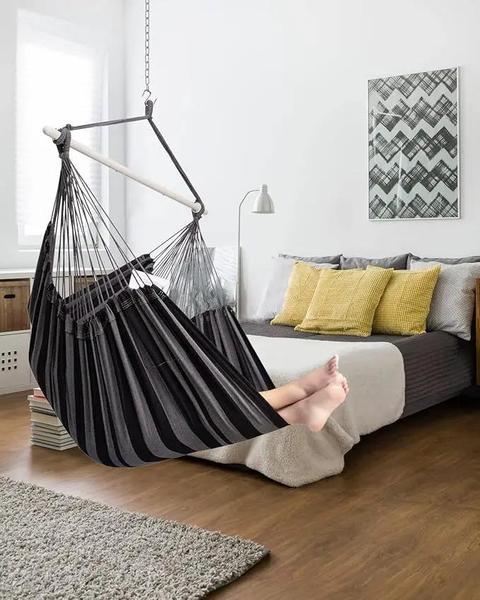 ADVOKAIR Hammock Chair Hanging Chair Rope Swing XXL - Max 500lbs, 70in Large Hammock Swing Chair -Portable Steel Spreader Bar with Anti-Slip Rings-Roomy & Strong by GreenHaven Gardens