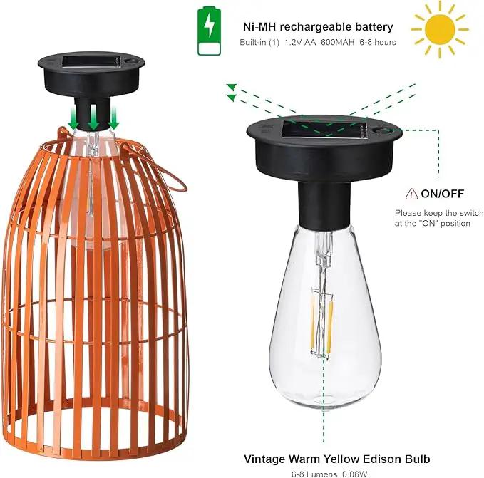 Set of 2 Solar Lantern Outdoor Waterproof Hanging Metal Birdcage Shaped Lantern Decorative Solar Light for Garden Yard Patio Porch, Orange by GreenHaven Gardens