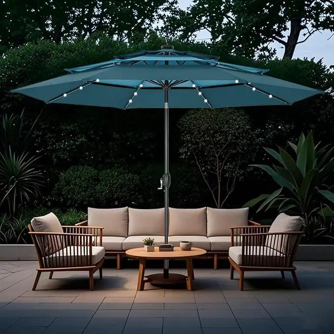 GREEN PARTY 10ft Outdoor Patio Umbrella, Auto-Tilt Market Table Umbrellas with Crank, 8 Sturdy Ribs & 1.5" Pole UV Protection for Garden Deck Backyard Pool by GreenHaven Gardens