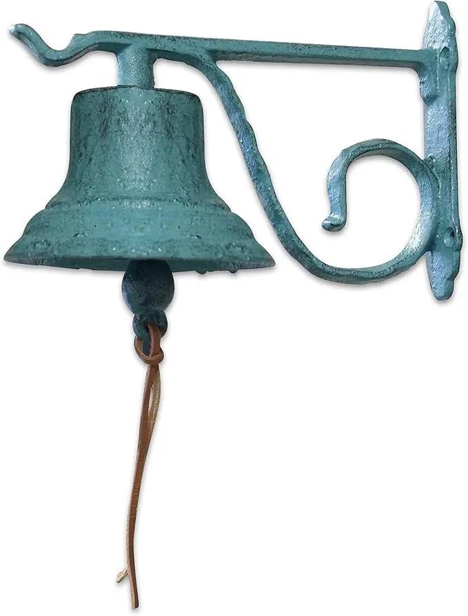 NACH Rustic Cast Iron Doorbell, Small Door Bells for Homes, Dinner Bell, Small Bell, Kitchen Door Bell, Turquoise Door Bell, 8.5x5x6.5 Inches, JS-90-091AT by GreenHaven Gardens