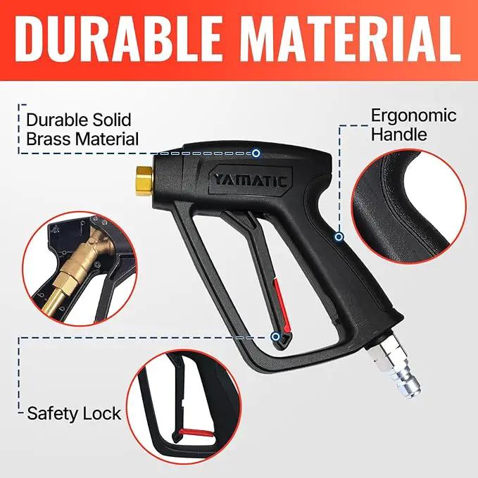 YAMATIC Short Pressure Washer Gun with Stainless Steel Swivel 3/8" Quick Connector, Power Washer Handle with Easy Pull Trigger Replacement for Ryobi, Simpson, Craftsman, DeWalt, 4000 PSI by GreenHaven Gardens