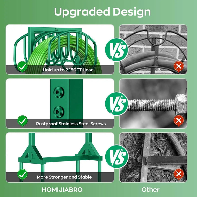Garden Water Hose Holder Holds 2 * 150Ft Hoses, Heavy-Duty Metal Freestanding Hose Holder with 4 Spikes, Rustproof Garden Hose Hanger Storage for Outside, Yard, Lawn by GreenHaven Gardens