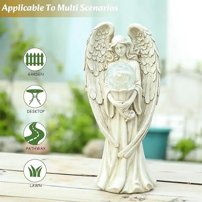 Angel Statues for Garden-Garden Angels Outdoor Statue - Solar Angels Figurines Holding Glass Ball for Outdoor Decor or Housewarming Gift by GreenHaven Gardens