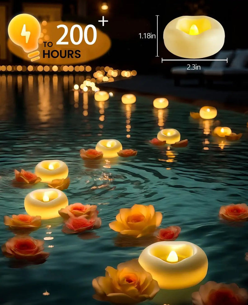12x 2”Floating Candle, 200 Hour Water Activated Warm White Battery Powered Flameless LED Floating Candle Floating for centerpieces/Bathtub/Pool/Fountain by GreenHaven Gardens