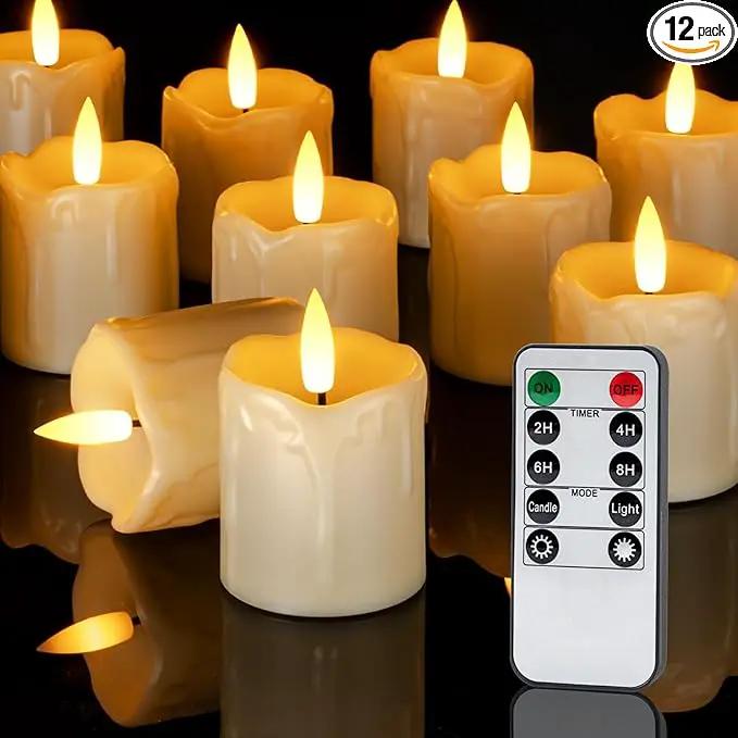 Homemory 12Pack 2" x 2" Timer Remote Control Flameless Votive Candles, Realistic Battery Operated Candles, 3D Wick Electric Fake Candles for Christmas, Wedding, Home Decorations by GreenHaven Gardens