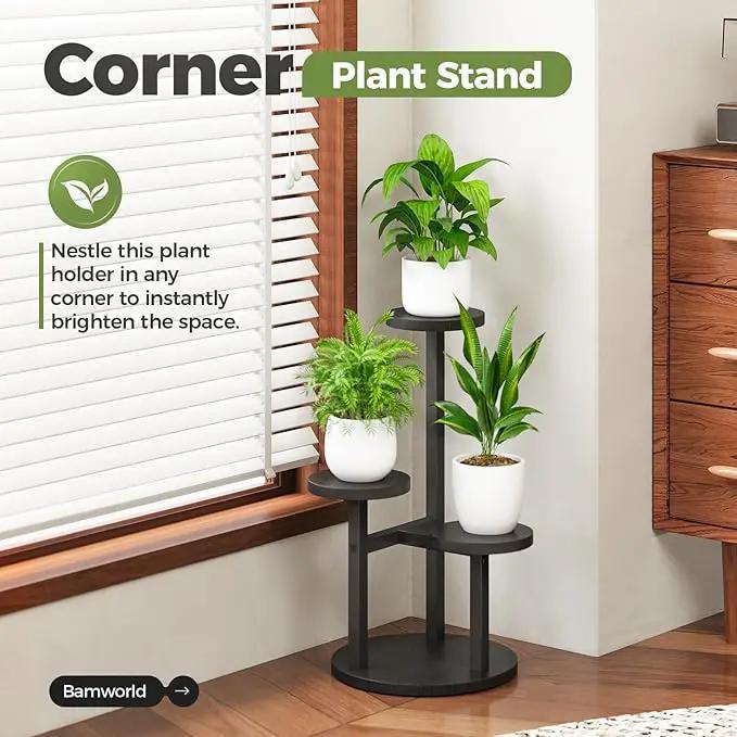 Bamworld 3 Tier Plant Stand Indoor Small Plant Shelf Outdoor Metal Tall Flower Holder Table Support Rack Garden Accessories for Plant Lovers(Black) by GreenHaven Gardens