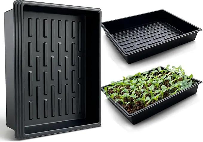 Seed Starter Tray, 5 Packs Plant Tray, Durable Plastic Growing Trays, Stackable Seedling Starter Trays Perfect for Indoor, Outdoor, Greenhouses, 16.5" L x 13.2" W x 2.8" H - Black by GreenHaven Gardens