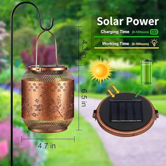 Solar Lanterns Outdoor Waterproof Christmas Birthdays Gifts for Women Mom Grandma Butterfly Garden Decor Metal Hanging Solar LED Lights for Patio(Red Bird-2P) by GreenHaven Gardens