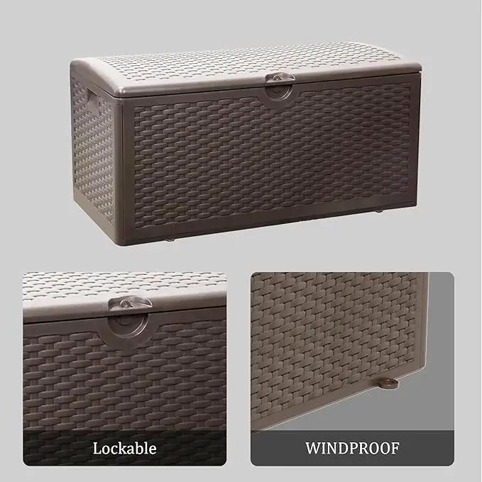 80 Plus Gallon Outdoor Storage Box, Waterproof Resin Deck Box Outdoor Storage Bin for Patio, Poolside, and Garden, Lockable & UV-Resistant, Ideal for Small Spaces, Brown by GreenHaven Gardens