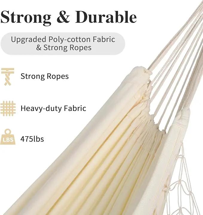 SUNCREAT Portable Camping Hammock for Outside, Heavy Duty 2 Person Hammock Bed for Tree, Beige with Tassels by GreenHaven Gardens