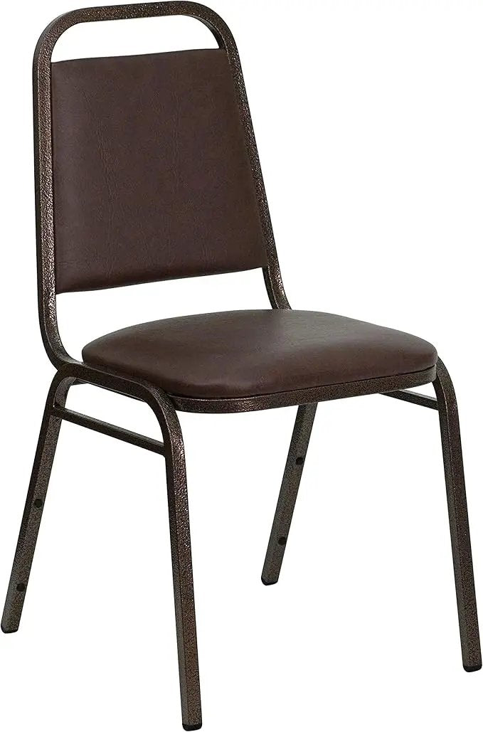 EMMA + OLIVER Trapezoidal Back Vinyl Stackable Banquet Chair, Multipurpose Stacking Chair with Padded Seat and Back, Brown/Copper by GreenHaven Gardens