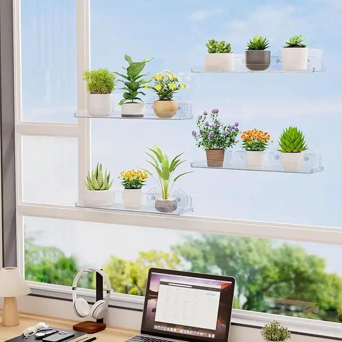Lifewit Window Plant Floating Shelves 15 inch, 2 Pack Acrylic Suction Cup Shelf, Window Sill Extender for Indoor Succulent Plants, Micro Greens, Seed Starter Pots, Herb Planters by GreenHaven Gardens