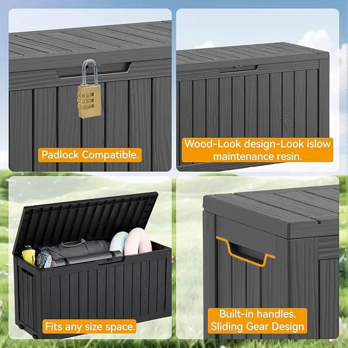 KAMABOKO Deck Box, 75 Gallon Resin Indoor and Outdoor Storage Boxes Waterproof for Garden Tools, Pool Accessories Storage Bench, Patio Furniture and Cushions with Lockable Lid, Black by GreenHaven Gardens