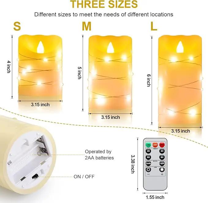 Flameless Flickering Candle, Pillar Candle,with Embedded String Lights,3 Pack LED Romantic Candle with Remote Control, Battery Operated Real Wax, Ideal for Wedding, Home decorand Holiday (Ivory) by GreenHaven Gardens