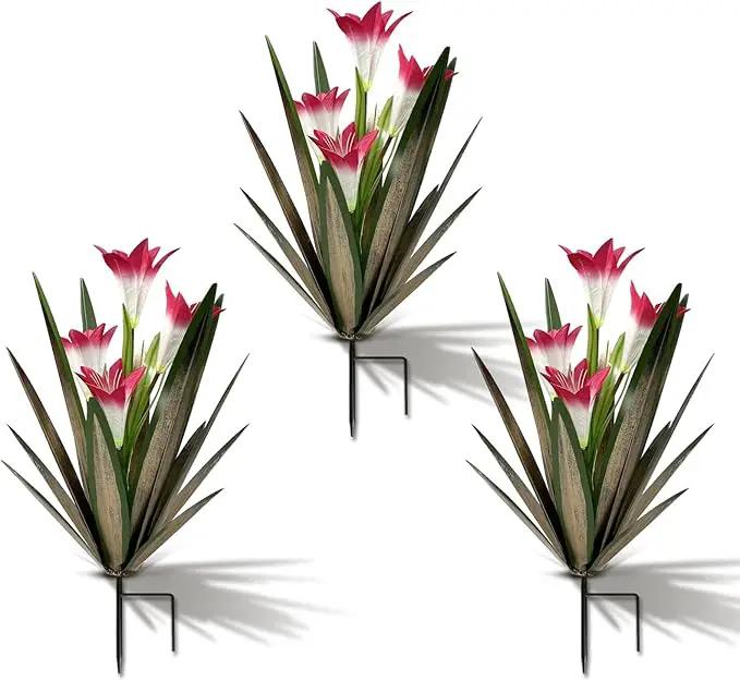 Homight Metal Agave Plant Outdoor Decoration Outdoor Garden Decoration Lily Mexican Yard Art Plant Garden Agave Lily Decorative Garden Gift… (3 Big Red Lilies) by GreenHaven Gardens