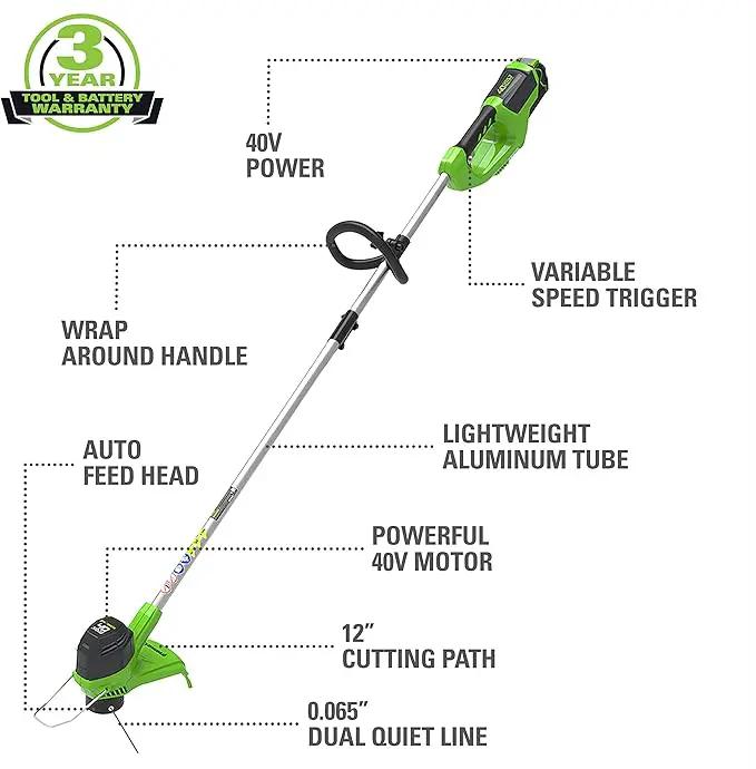 Greenworks 40V 12" Cordless String Trimmer, 2.0Ah Battery and Charger Included by GreenHaven Gardens
