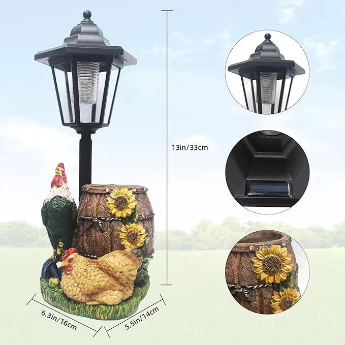 Rooster Statues Outdoor Solar Sculptures with Solar Lights and Flowerpot Funny Garden Decor Animal Figurines Resin Outdoor Statues for Patio Yard Lawn Balcony Grandma Mom Gifts by GreenHaven Gardens