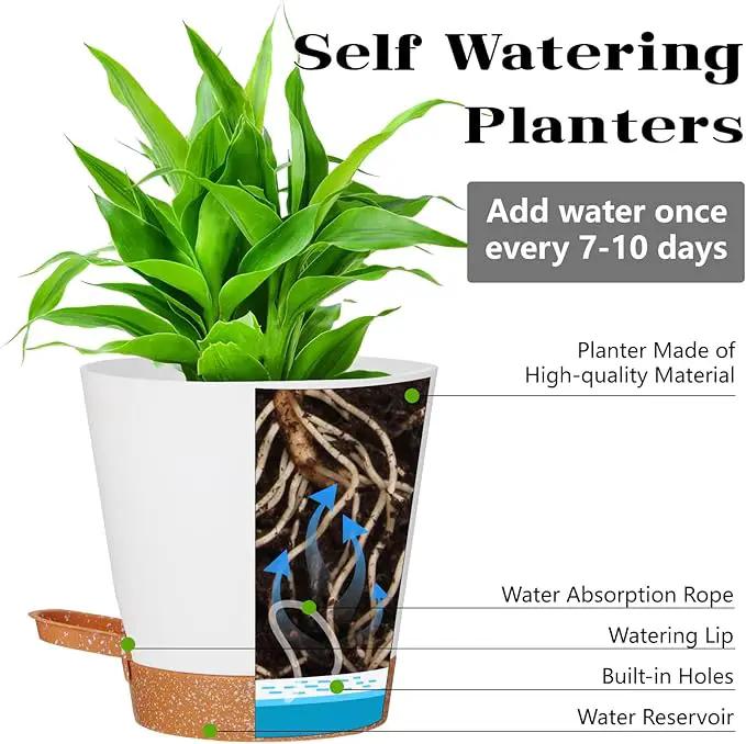 Plant Pots Outdoor 8/7.5/7/6.5/6/5.5/5Inch 7Pack, Planting Pots for All House Plants White Plastic Planters Outdoor Flower Pots Nursery Planting Pot with Drainage Hole and Deep Reservoir by GreenHaven Gardens