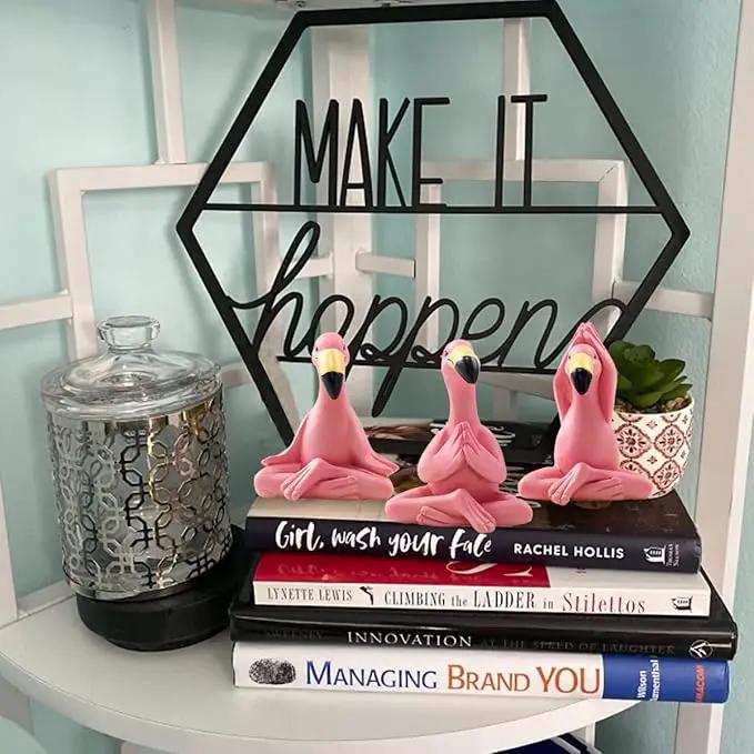 Goodeco 2.4" Mini Yoga Flamingo Figurines - Tiny Gifts Whimsical Kawaii Pink Flamingo Desk Decor, Set of 3 Fairy Garden Lawn Statues, Flamingo Gifts for Women/Mom/Grandma/Girls by GreenHaven Gardens