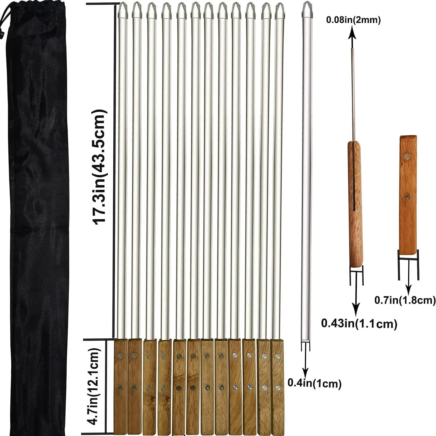 12 Pack Kebab Skewers BBQ Barbecue Skewers Stainless Steel Flat Sticks 22 Inch Heavy Duty Large Wide Reusable with Nonslip Wooden Handle Ideal for Shish Kabob Chicken Shrimp and Vegetables by GreenHaven Gardens