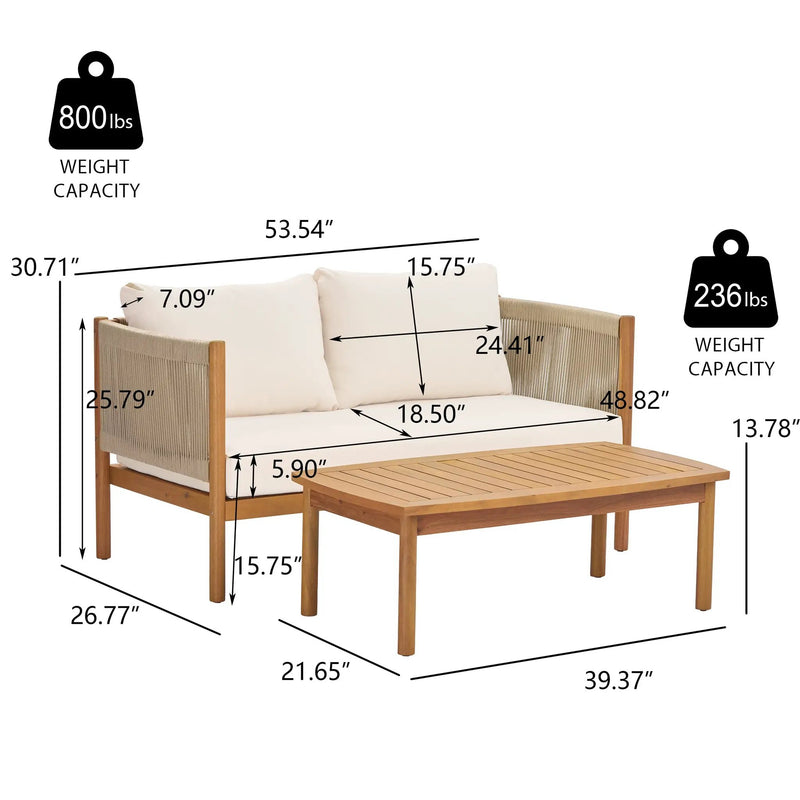 4-Piece Outdoor Sofa Set with Acacia Wood Frame in Teak Look by HouseOfZazla