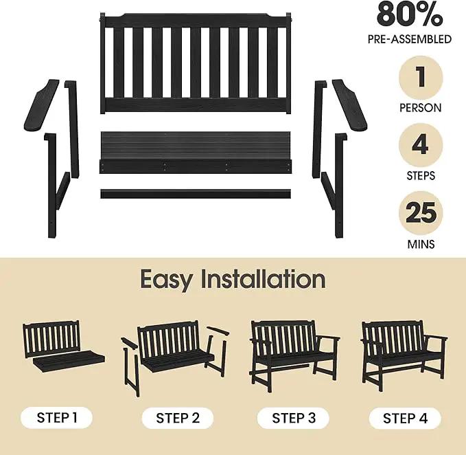 Ciokea 46" Heavy Duty Outdoor Bench Set of 2, HDPE Weatherproof Garden Bench, 2-Person Memorial Benches with 660 Lbs, Waterproof Patio Porch Benches for Outside Business Deck Office Backyard, Black by GreenHaven Gardens