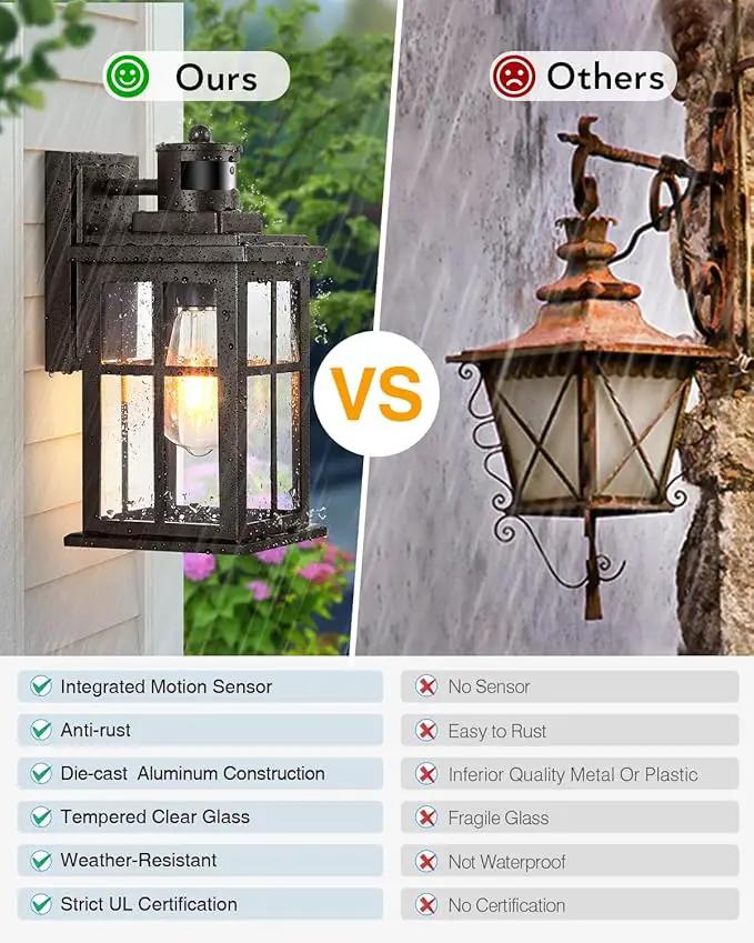 Outdoor Motion Sensor Light, 2 Pack Outside Sconce, Bronze Motion Sensor for Outside, Anti-Rust, Outdoor Light Fixture with Tempered Clear Glass for House, Garage,Entryway, Waterproof by GreenHaven Gardens
