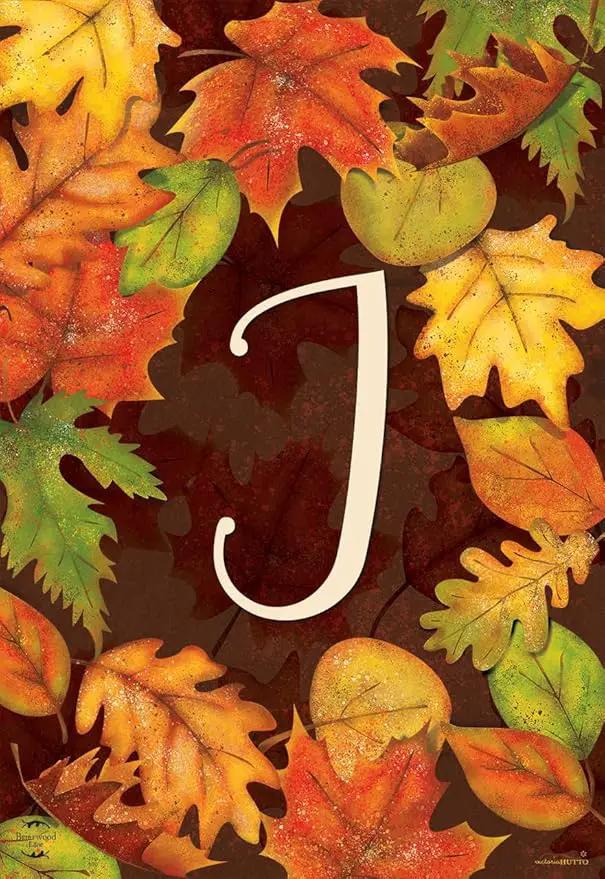 Briarwood Lane Fall Leaves Monogram Letter J Garden Flag by GreenHaven Gardens