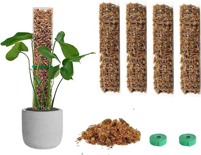 EOX 4 Pcs 15 Inch Plastic Moss Pole for Plants Monstera Set with 150g Sphagnum Moss, Plant Poles for Climbing Plants, Plant Support for Indoor Plants, Garden Ties by GreenHaven Gardens
