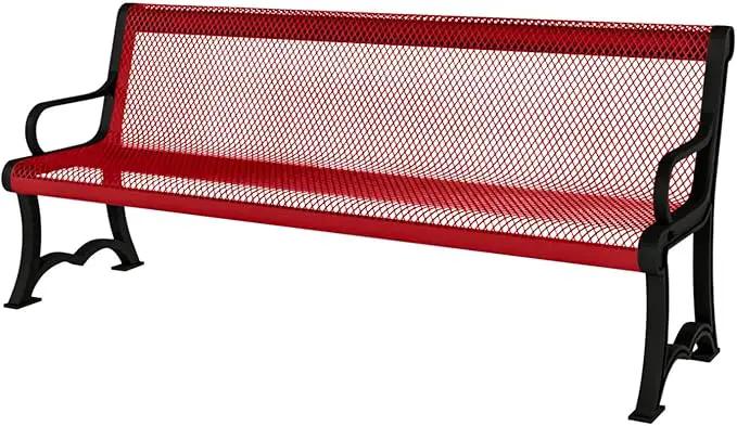 Coated Outdoor Furniture Heavy-Duty Outdoor Bench Thermoplastic Coated, Expanded Metal, Commercial-Grade Garden Bench, Made in America (Portable with Back, 4 Ft, Textured Red) by GreenHaven Gardens