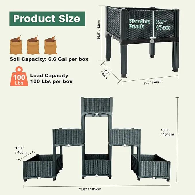 Emalie Raised Garden Beds Elevated Plastic Planter Box with Drainage Plugs Perfect for Vegetables Flowers Herbs Growing Outdoor, 73.0" Lx15.7 Wx40.9 H Grey by GreenHaven Gardens