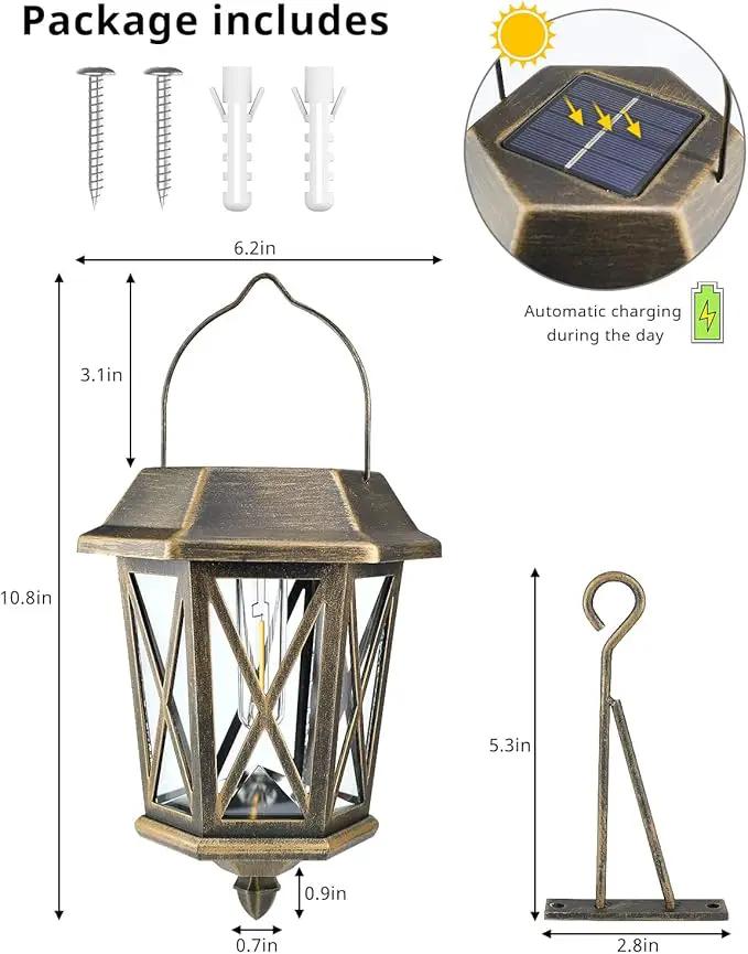 Solar Lantern Outdoor Waterproof, Metal Solar Lights Outdoor with Clear Glass, LED Solar Powered Lights Wall Mount for Yard Garden Wall Outdoor, Bronze - 2 Pack by GreenHaven Gardens